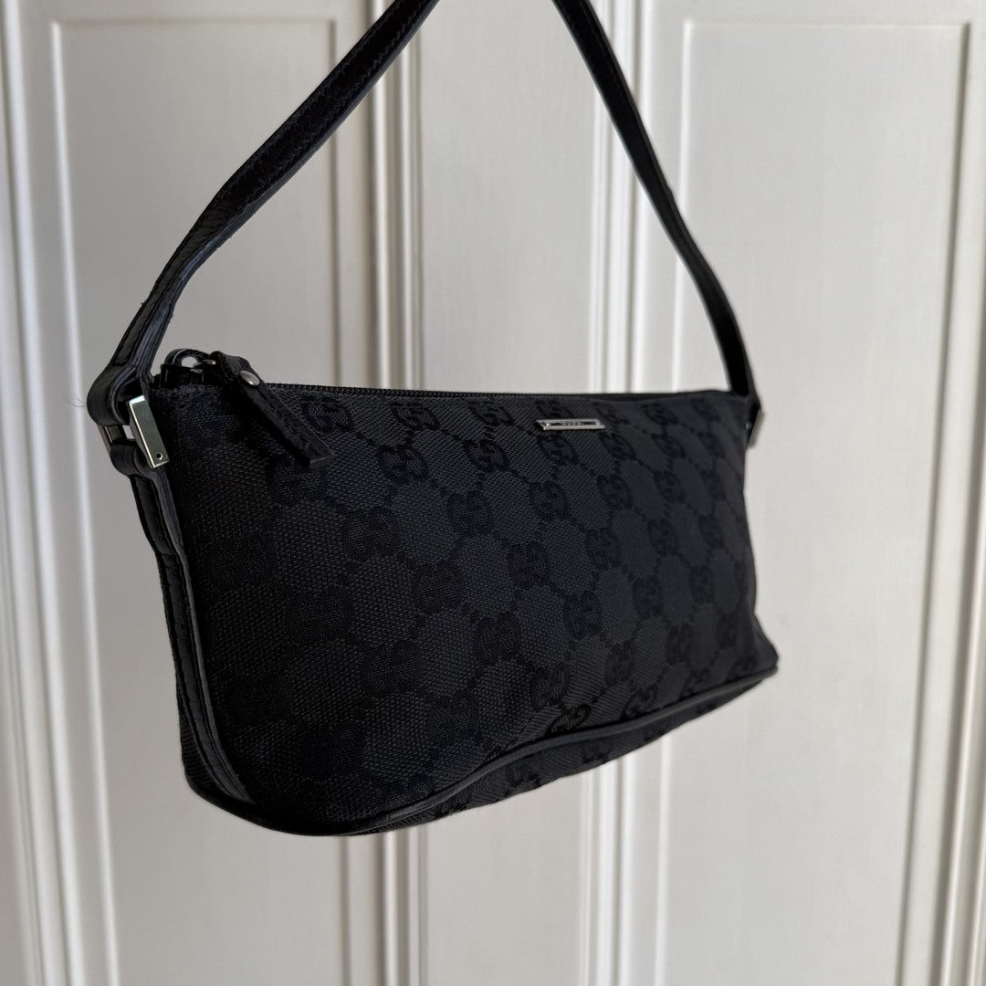 Gucci GG Monogram Black Boat Pochette Handbag