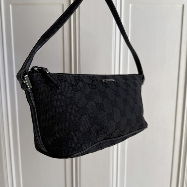 Gucci GG Monogram Black Boat Pochette Handbag
