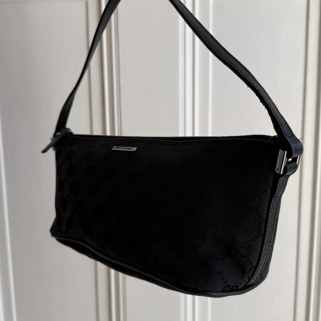 Gucci GG Monogram Black Boat Pochette Handbag