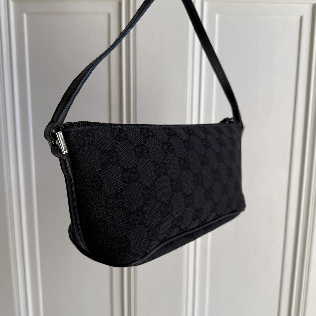 Gucci GG Monogram Black Boat Pochette Handbag