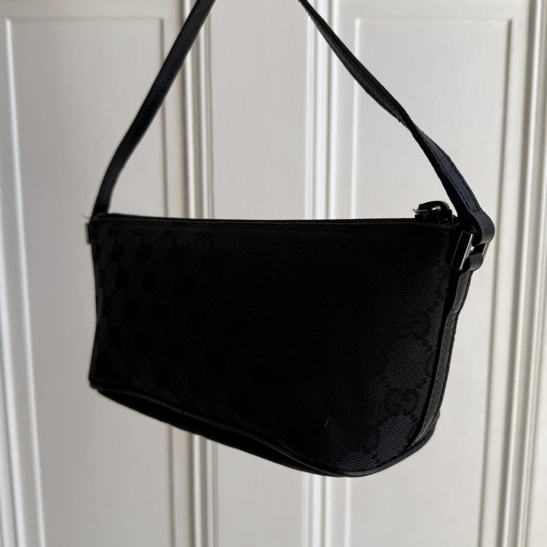 Gucci GG Monogram Black Boat Pochette Handbag