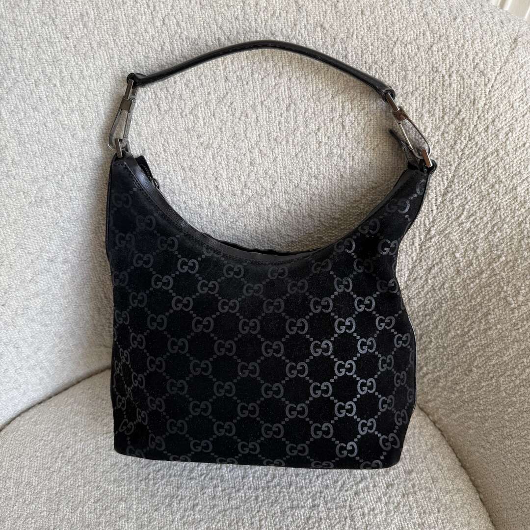 Gucci GG Monogram Suede Navy Shoulder Bag