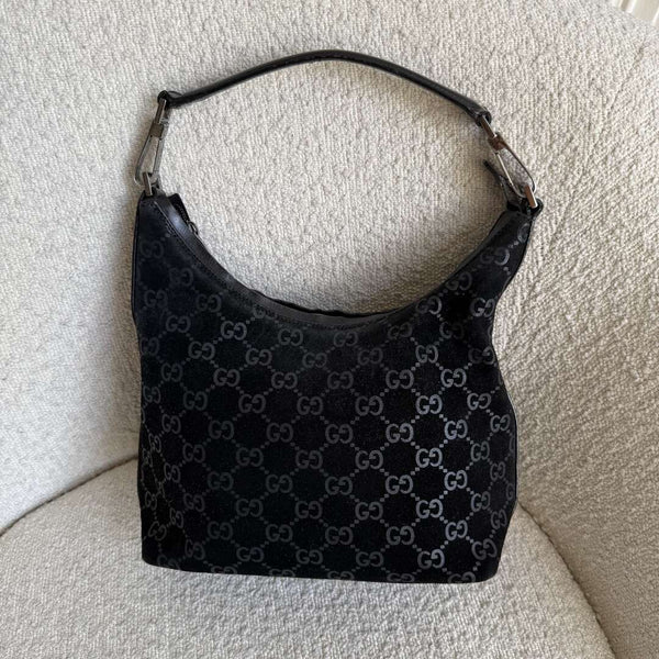 Gucci GG Monogram Suede Navy Shoulder Bag