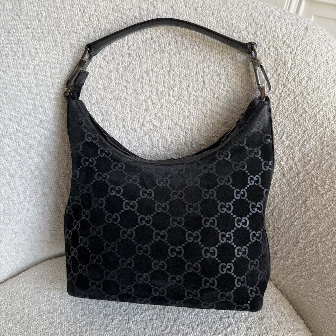 Gucci GG Monogram Suede Navy Shoulder Bag