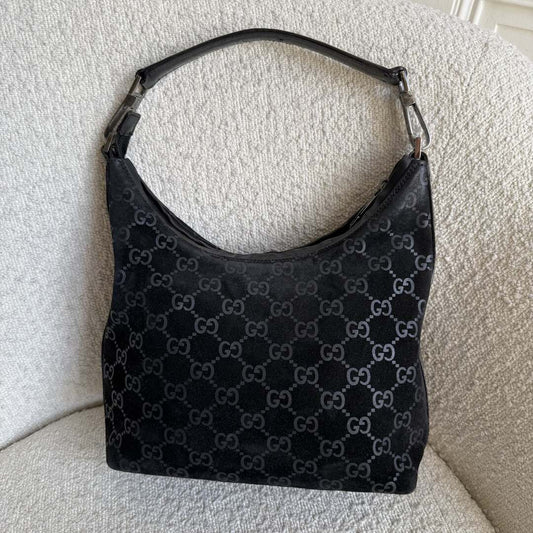 Gucci GG Monogram Suede Navy Shoulder Bag