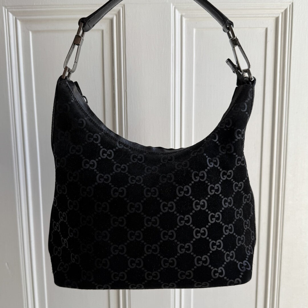 Gucci GG Monogram Suede Navy Shoulder Bag