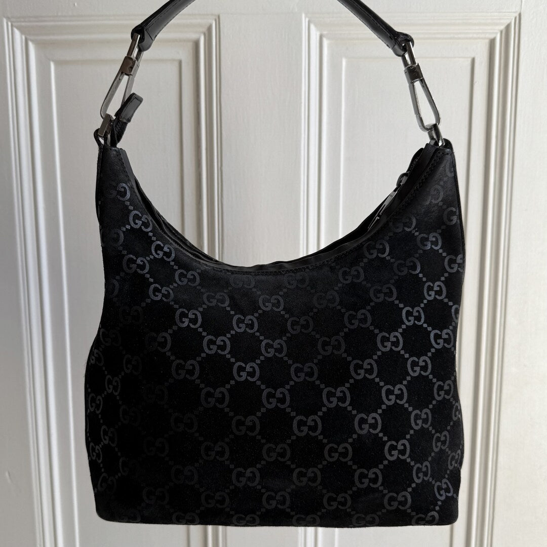 Gucci GG Monogram Suede Navy Shoulder Bag