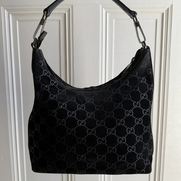 Gucci GG Monogram Suede Navy Shoulder Bag