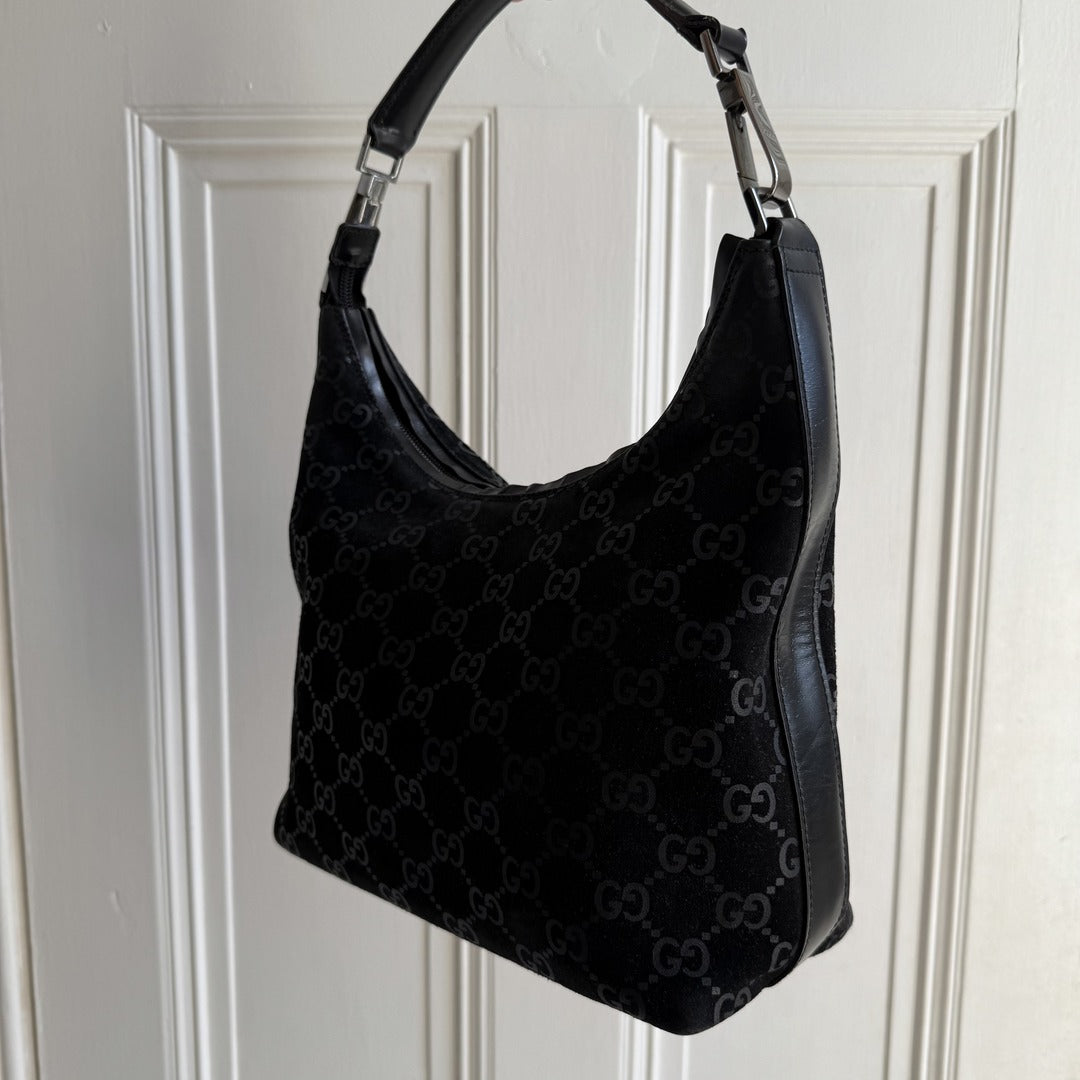 Gucci GG Monogram Suede Navy Shoulder Bag