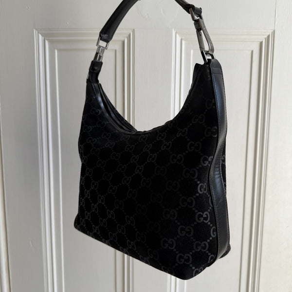 Gucci GG Monogram Suede Navy Shoulder Bag