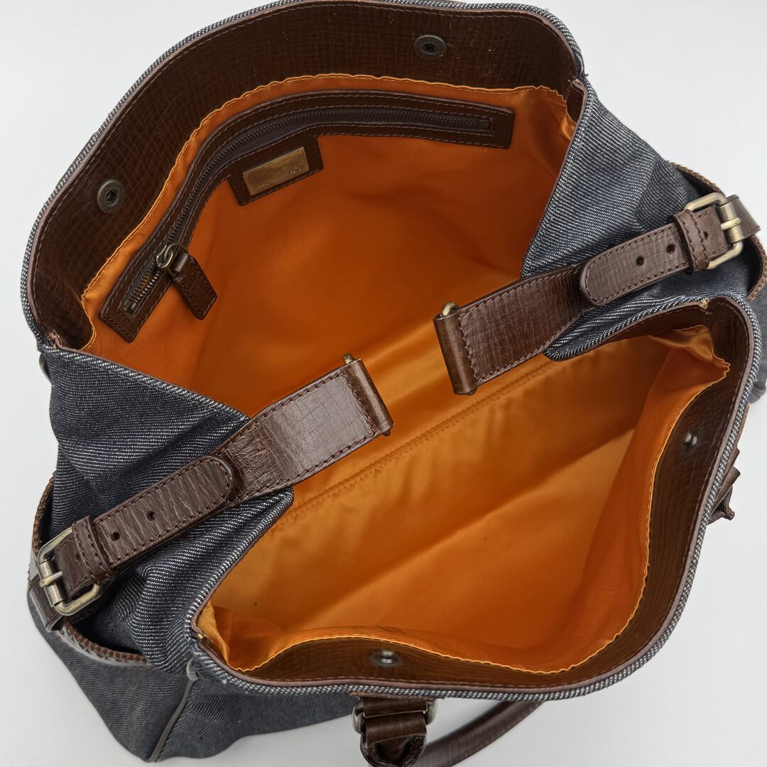 Fendi Blue Denim Du Jour Leather Brown Shoulder Bag