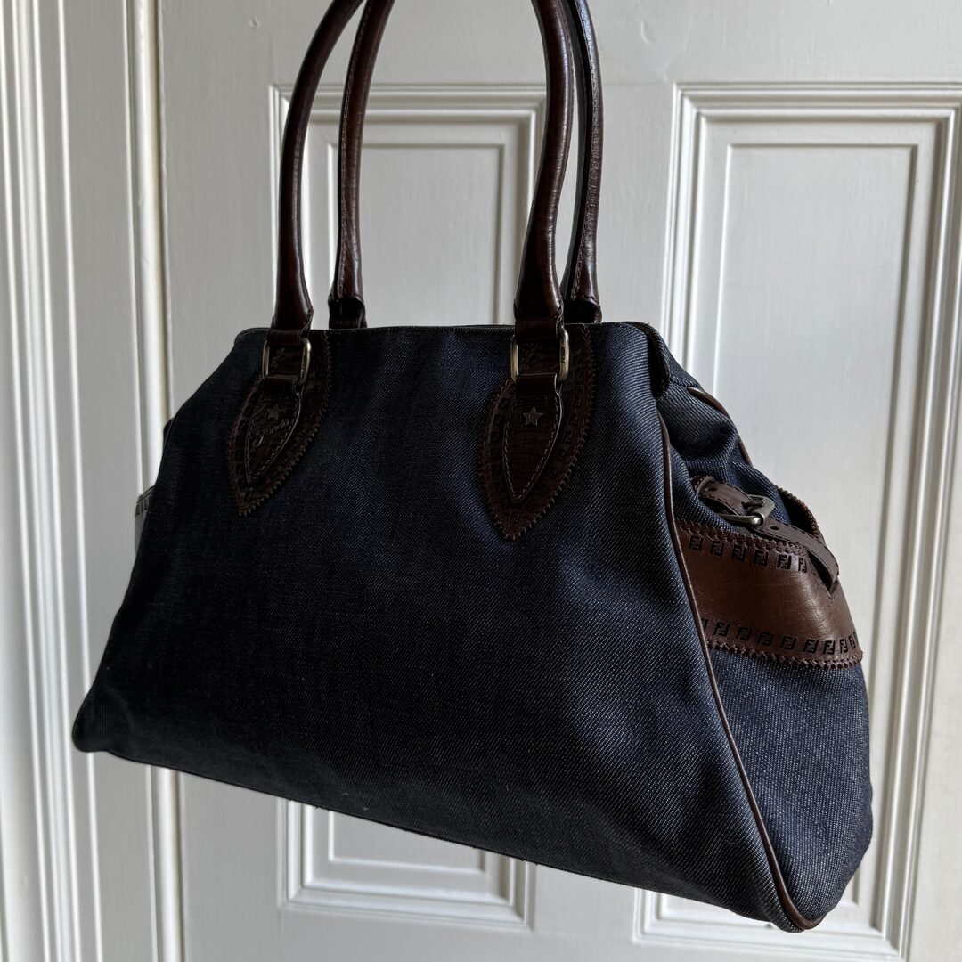 Fendi Blue Denim Du Jour Leather Brown Shoulder Bag