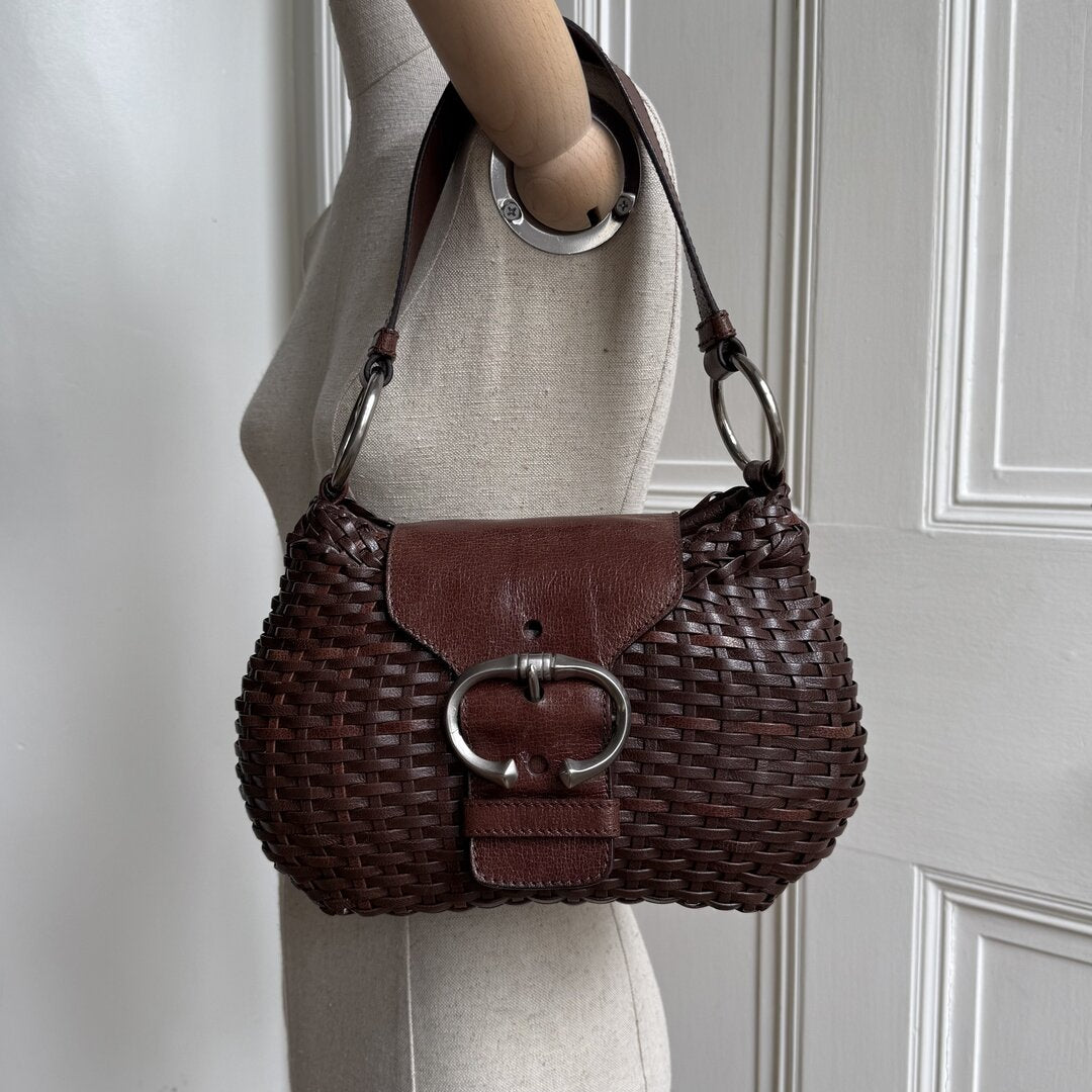 Prada Brown Leather Buckle Mini Shoulder Bag