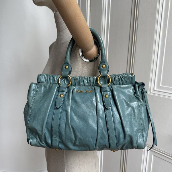 Miu Miu Vitello Teal Blue Leather Handbag