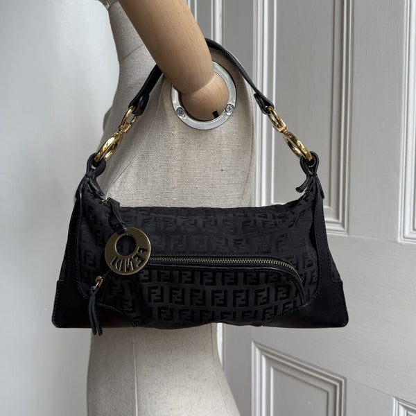 Fendi Zucchino Canvas Chef Black Shoulder Bag