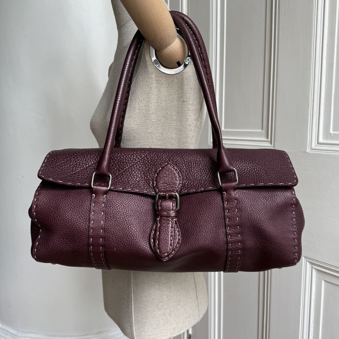 Fendi Selleria Bordeaux Leather Shoulder Bag