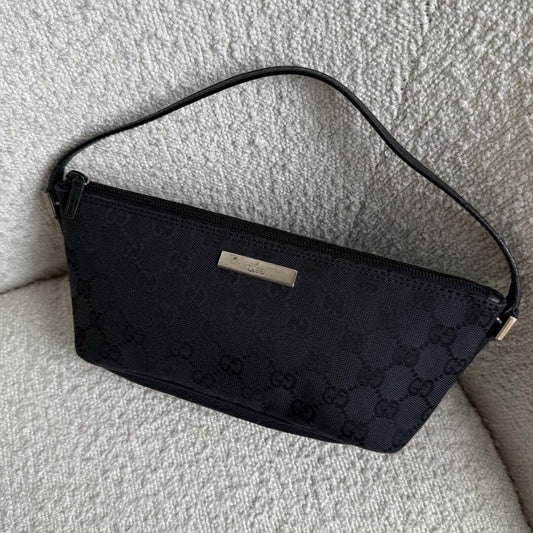 Gucci GG Monogram Black Boat Pochette Handbag