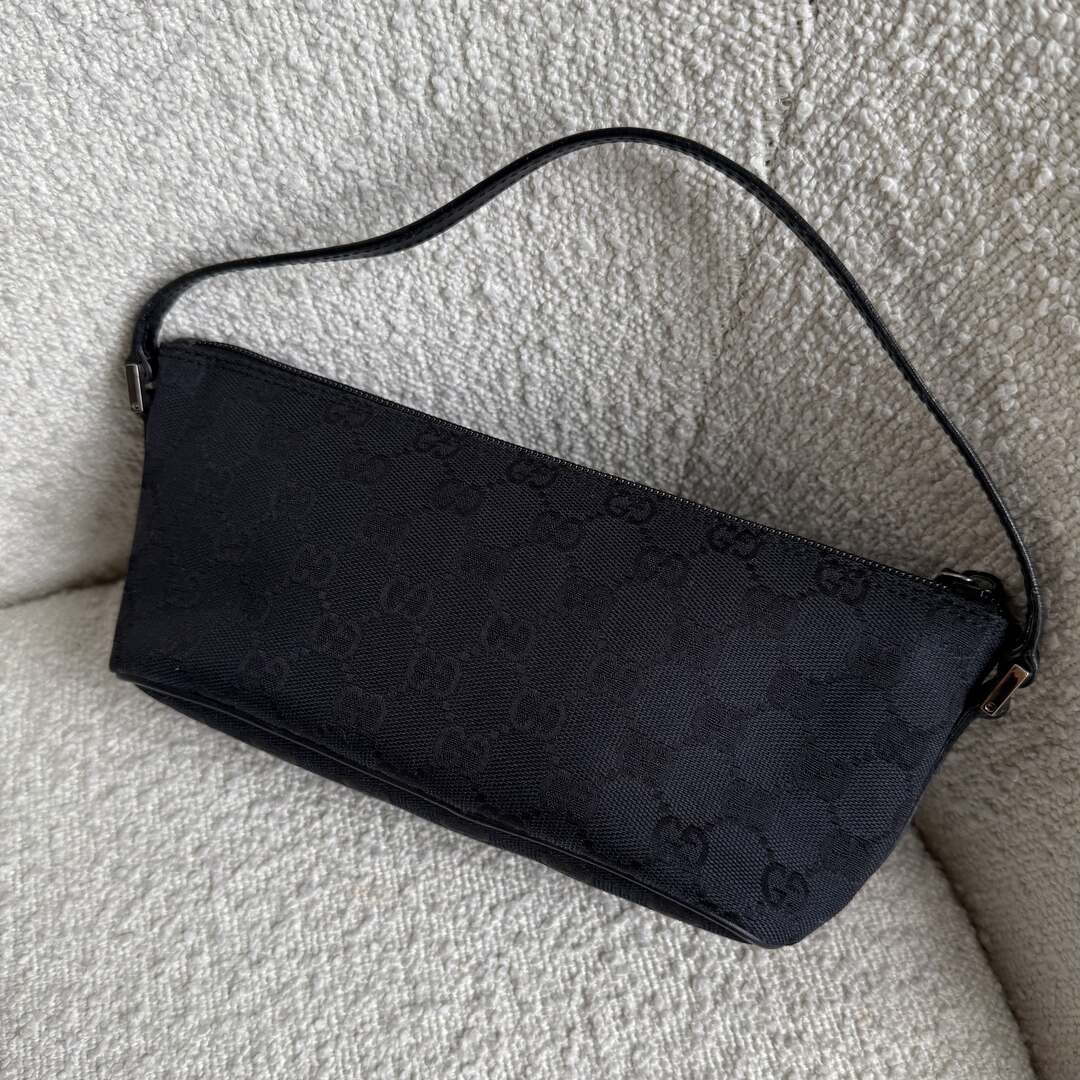Gucci GG Monogram Black Boat Pochette Handbag