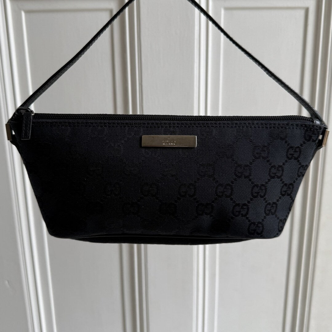 Gucci GG Monogram Black Boat Pochette Handbag