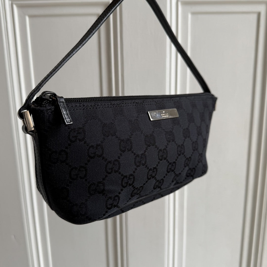 Gucci GG Monogram Black Boat Pochette Handbag