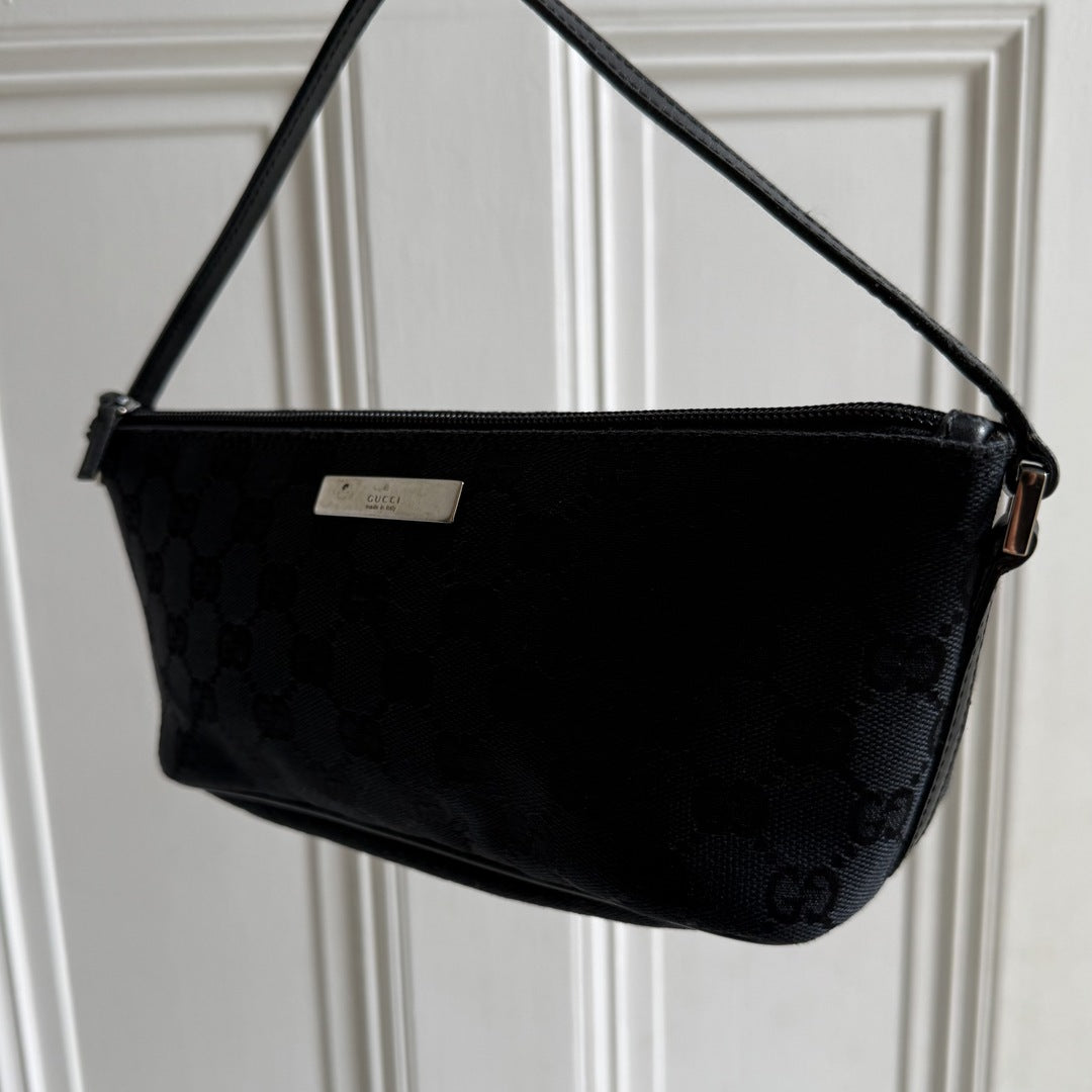 Gucci GG Monogram Black Boat Pochette Handbag