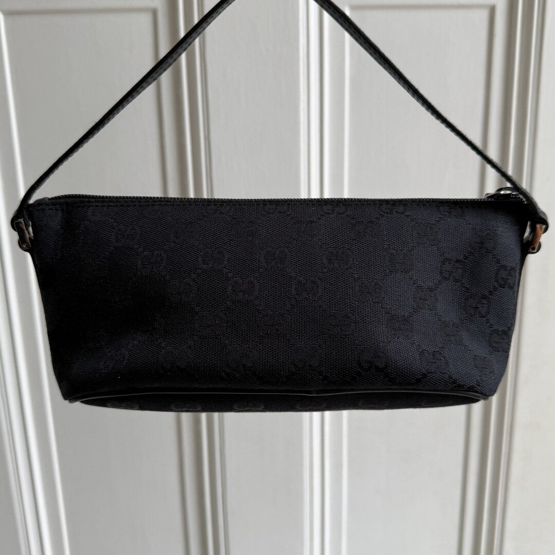 Gucci GG Monogram Black Boat Pochette Handbag