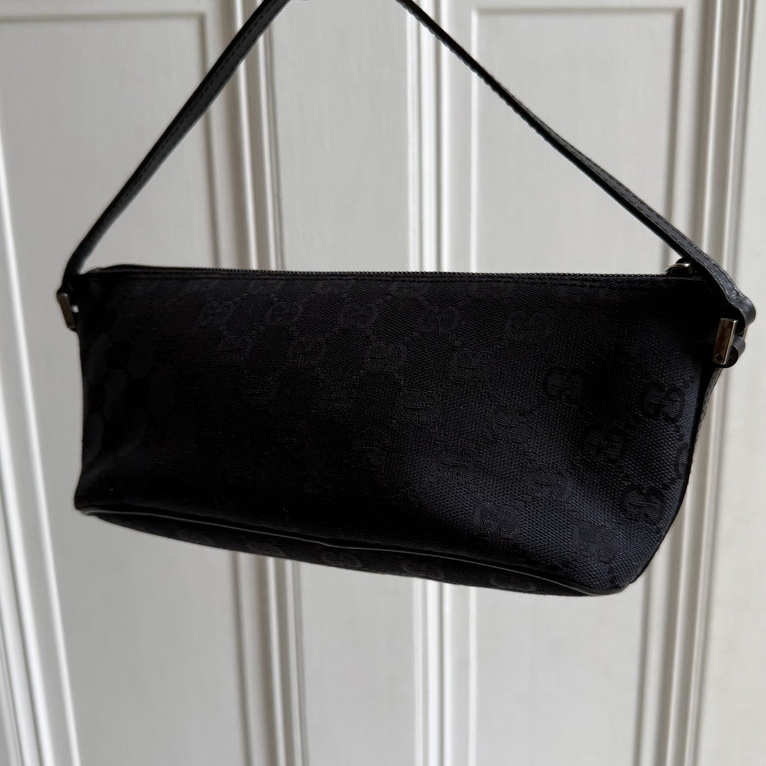 Gucci GG Monogram Black Boat Pochette Handbag