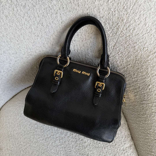 Miu Miu Madras Leather Black Handbag