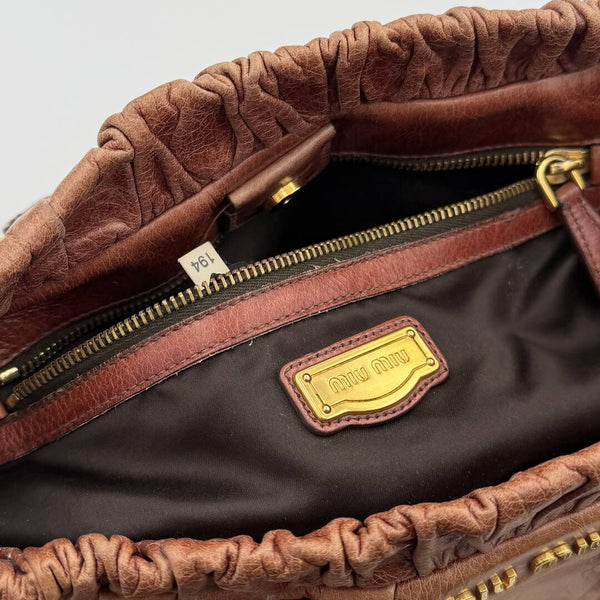 Miu Miu Vitello Leather Brown Handbag