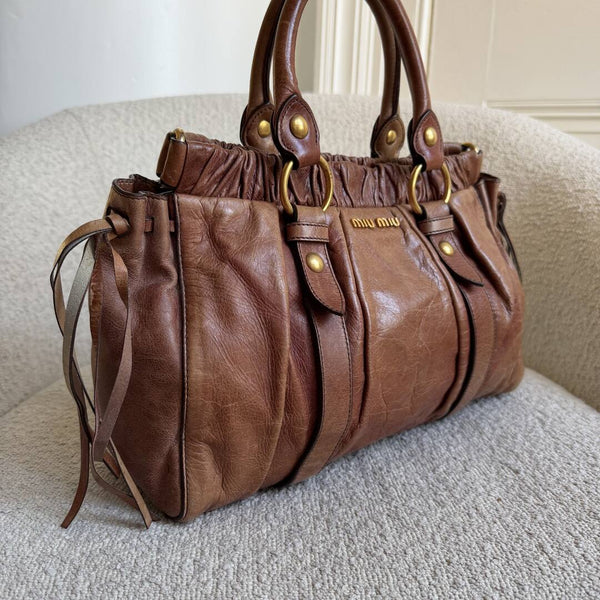 Miu Miu Vitello Leather Brown Handbag