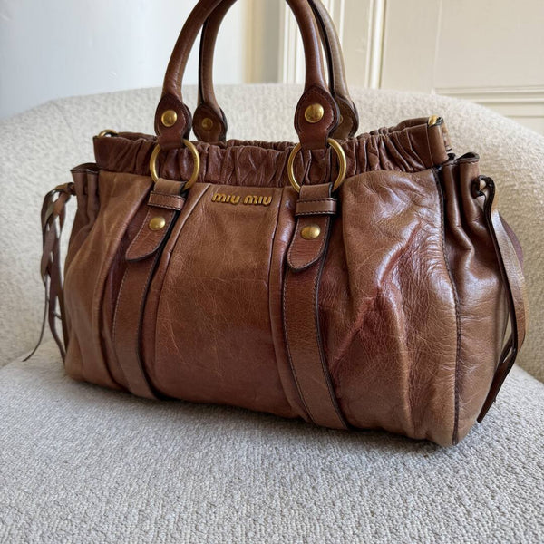Miu Miu Vitello Leather Brown Handbag