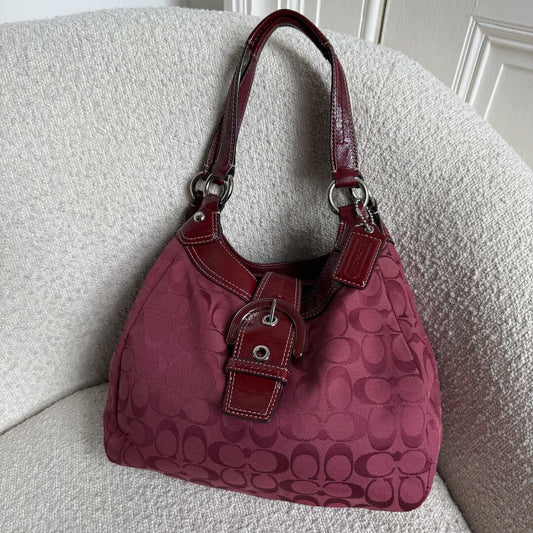 Coach Signature Hobo Red Shoulder Bag