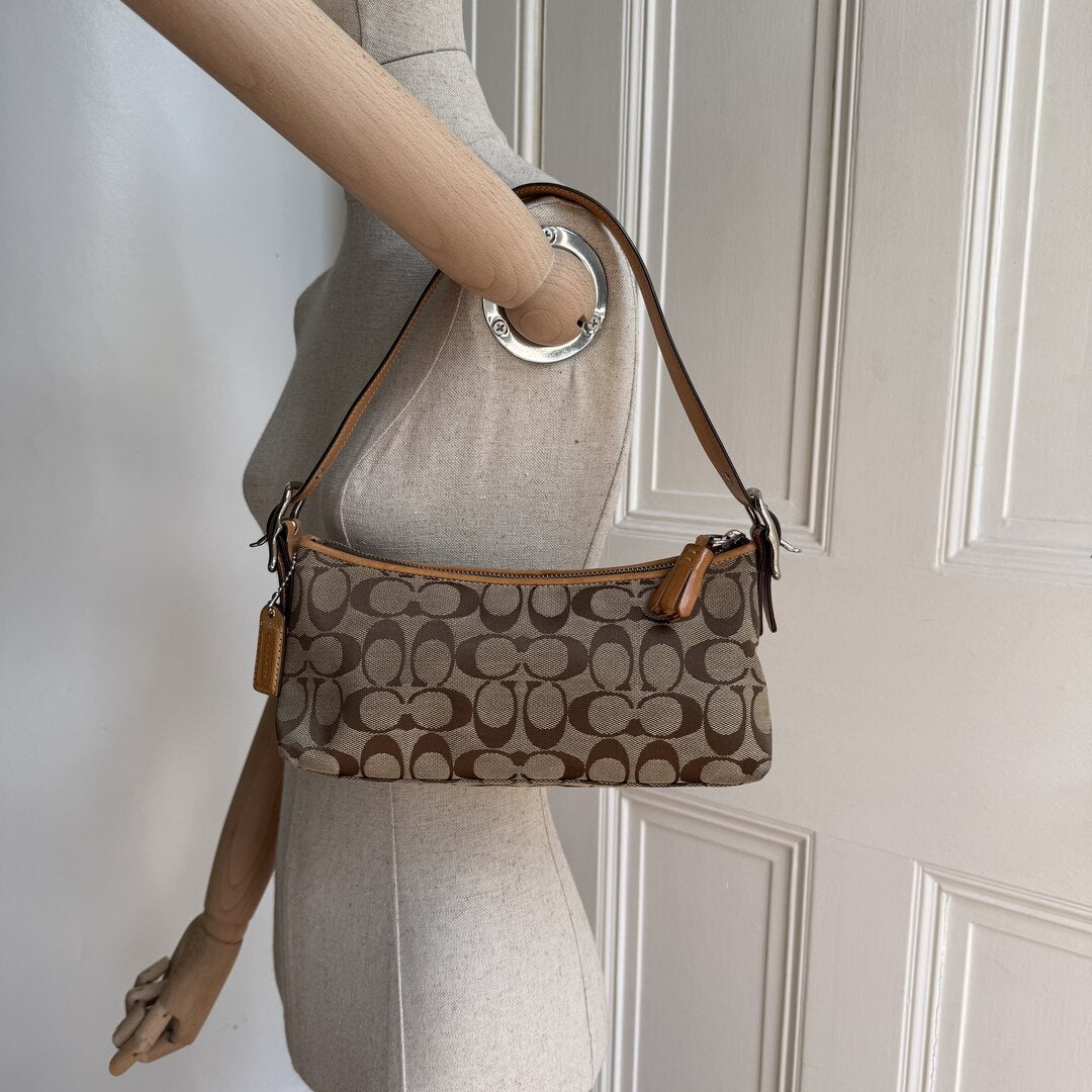 Coach Signature Tan Baguette Shoulder Bag
