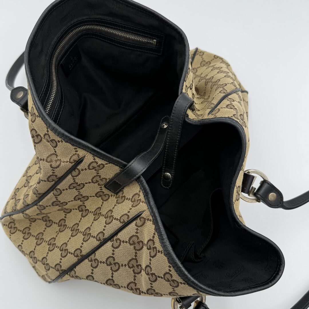 Gucci GG Canvas Twins Black Leather Tote Bag