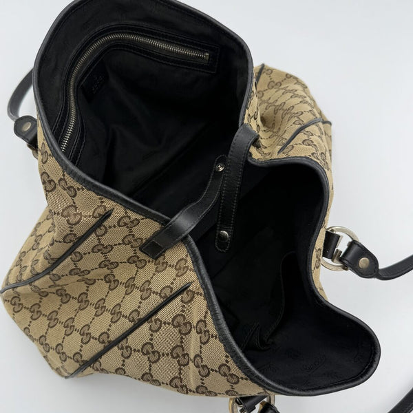 Gucci GG Canvas Twins Black Leather Tote Bag