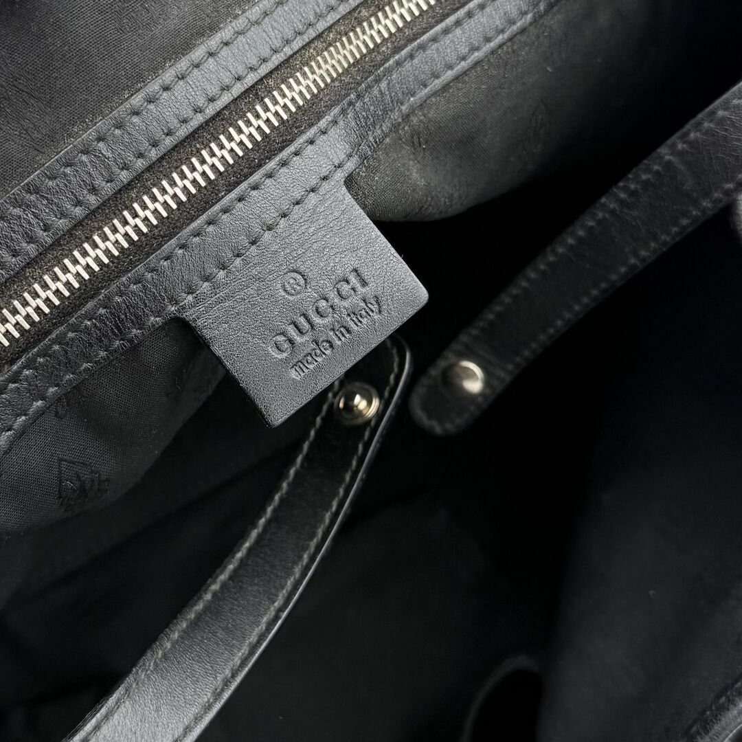 Gucci GG Canvas Twins Black Leather Tote Bag