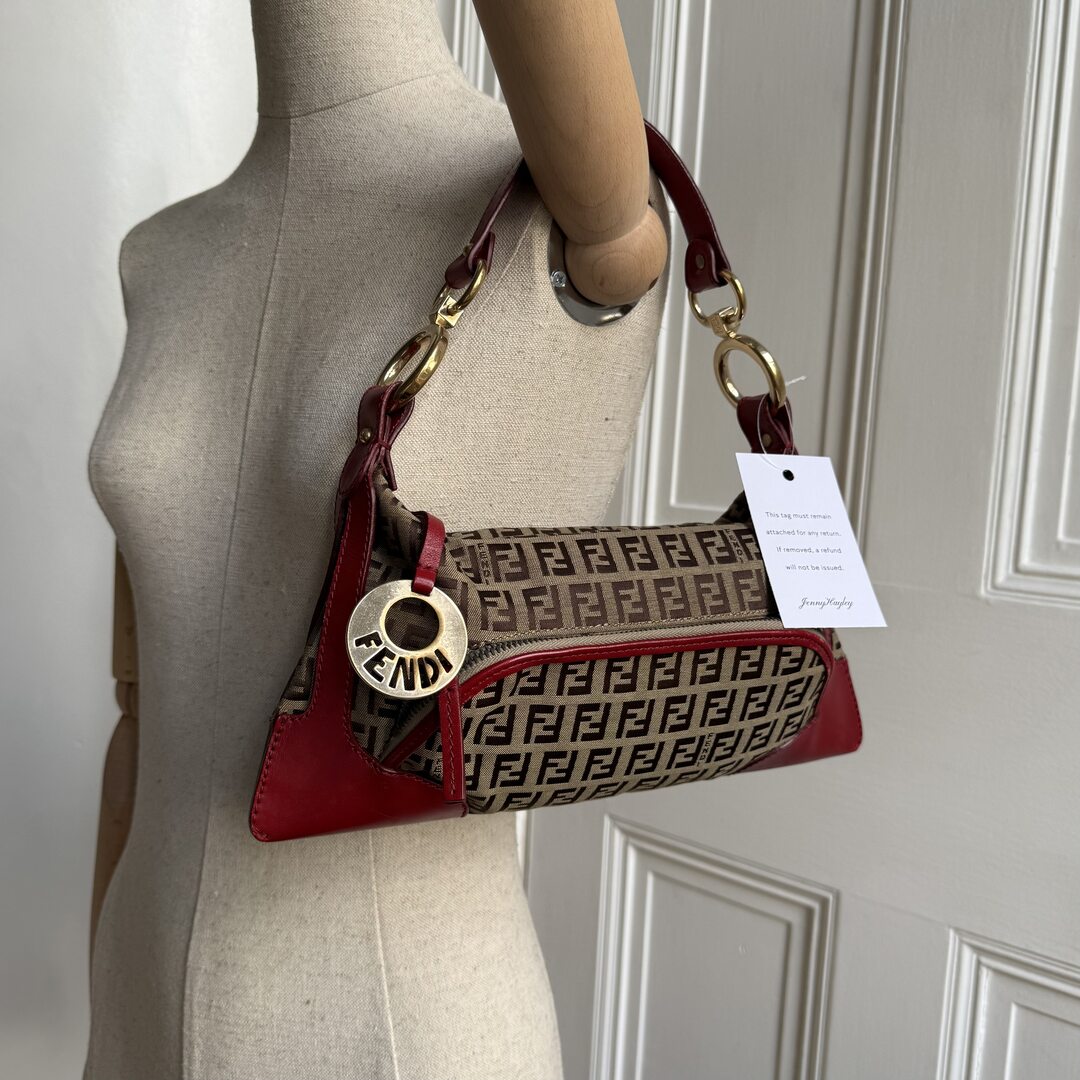 Fendi Zucchino Canvas Chef Red Shoulder Bag