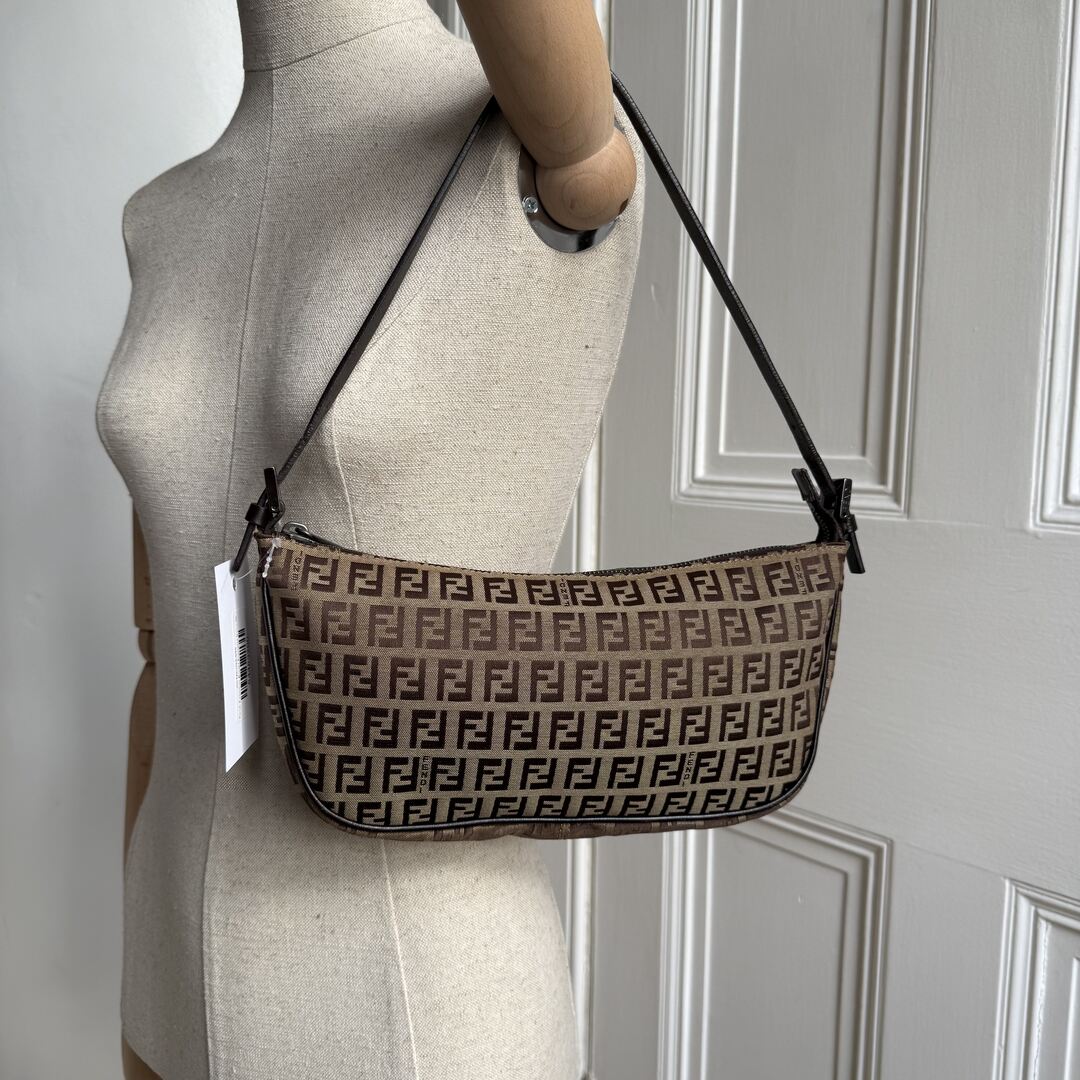 Fendi Zucchino Brown Pochette Shoulder Bag