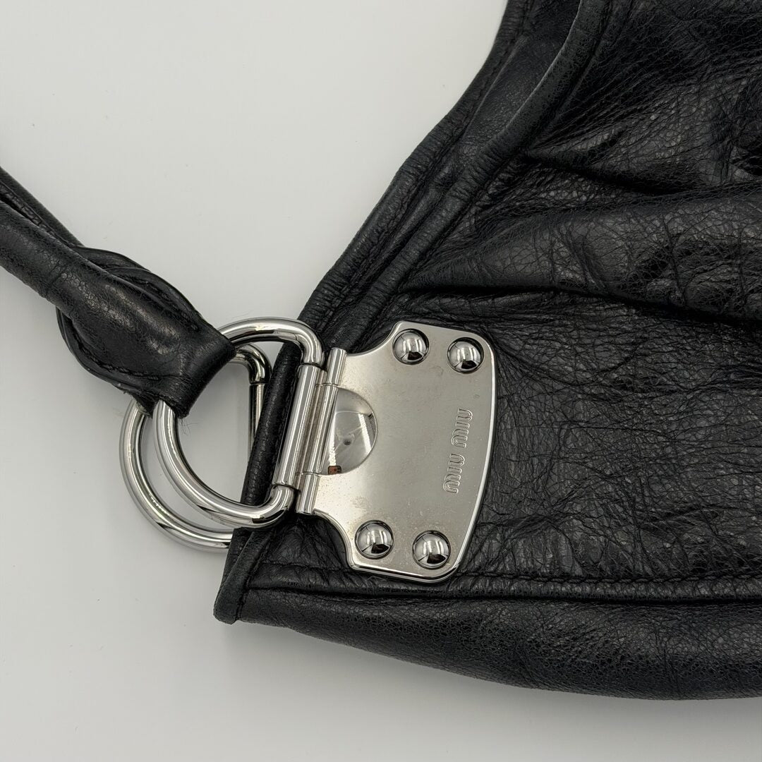 Miu Miu Black Leather Hobo Shoulder Bag
