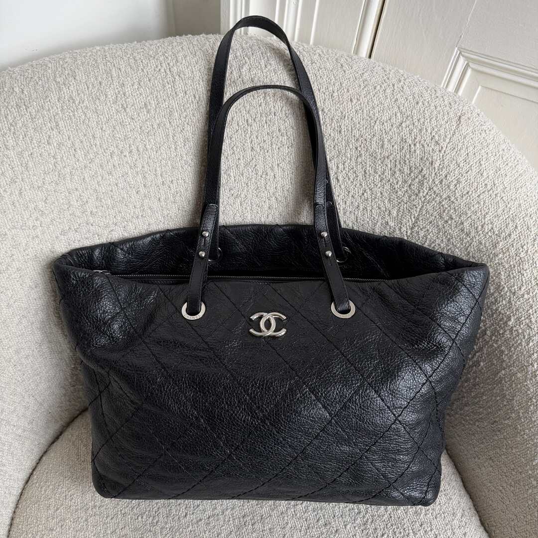 2010 Chanel CC On The Road Black Leather Tote Bag