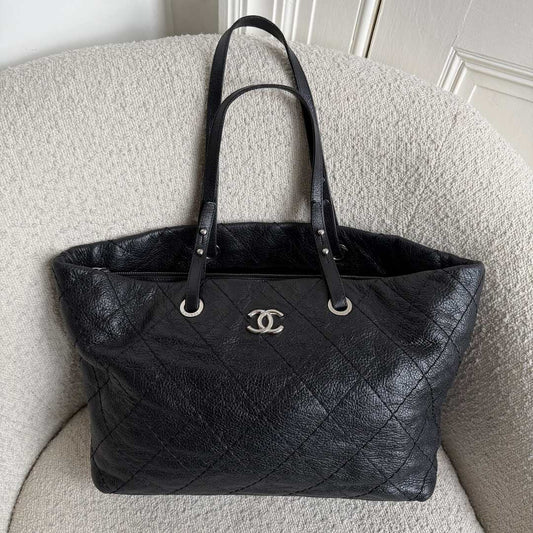 2010 Chanel CC On The Road Black Leather Tote Bag
