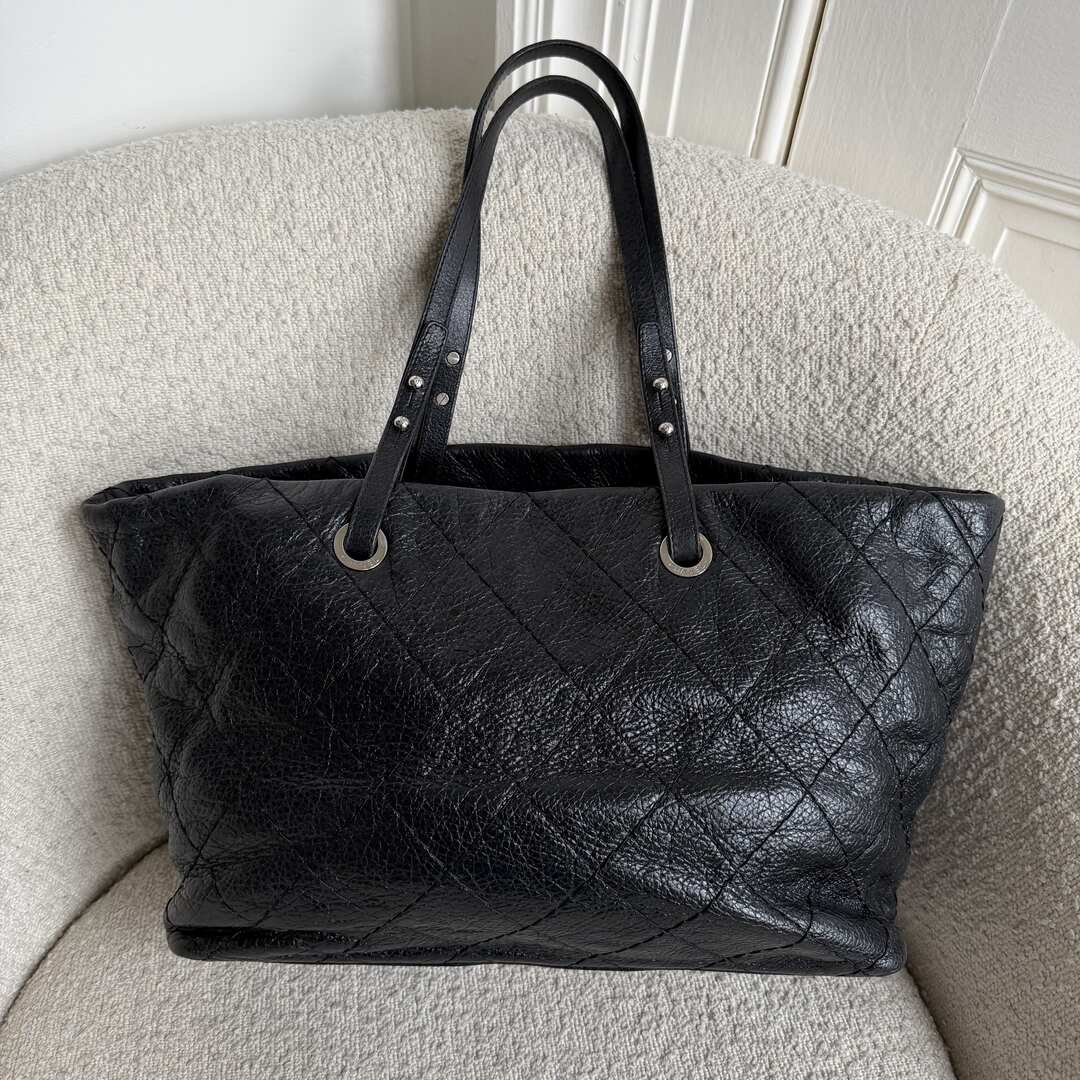 2010 Chanel CC On The Road Black Leather Tote Bag