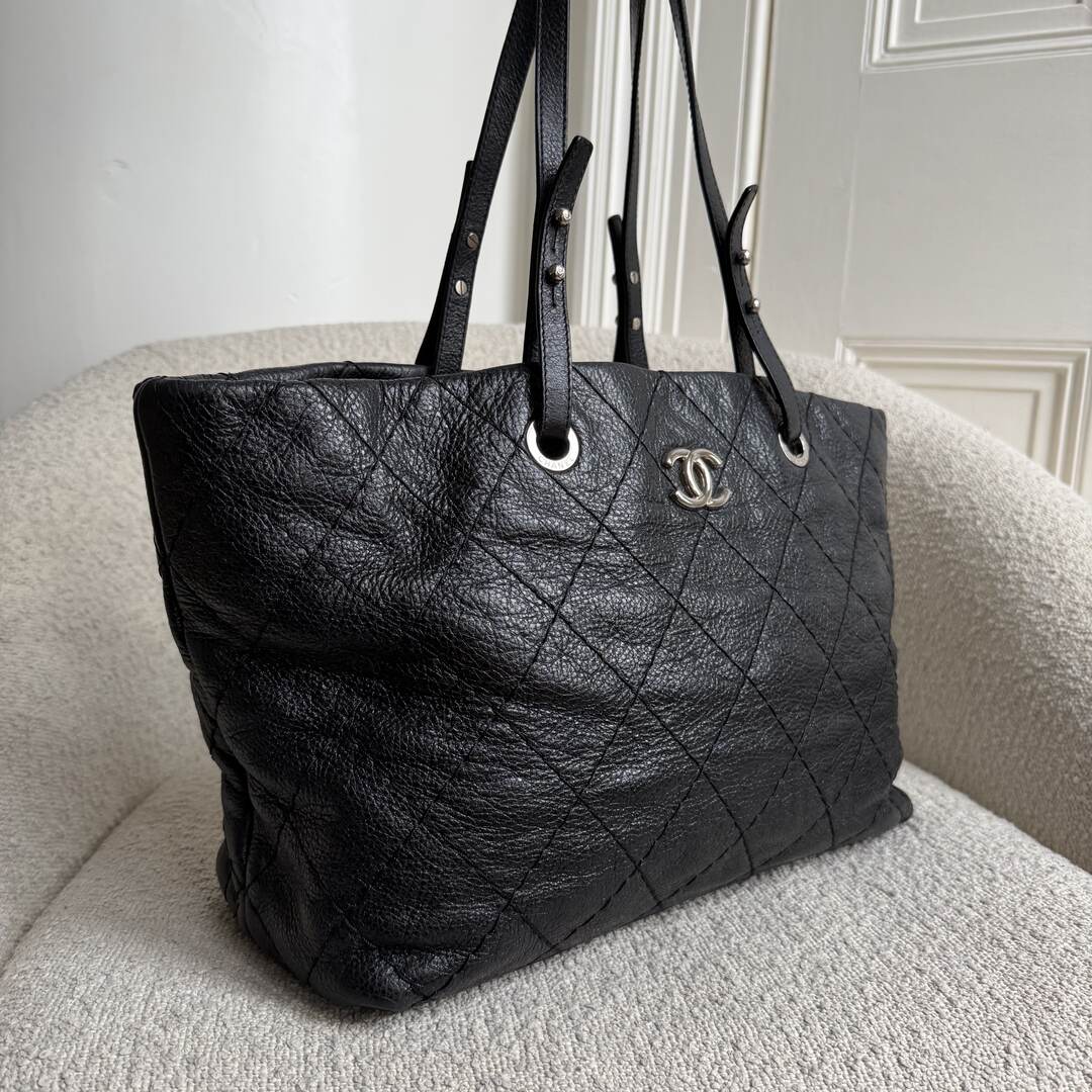 2010 Chanel CC On The Road Black Leather Tote Bag
