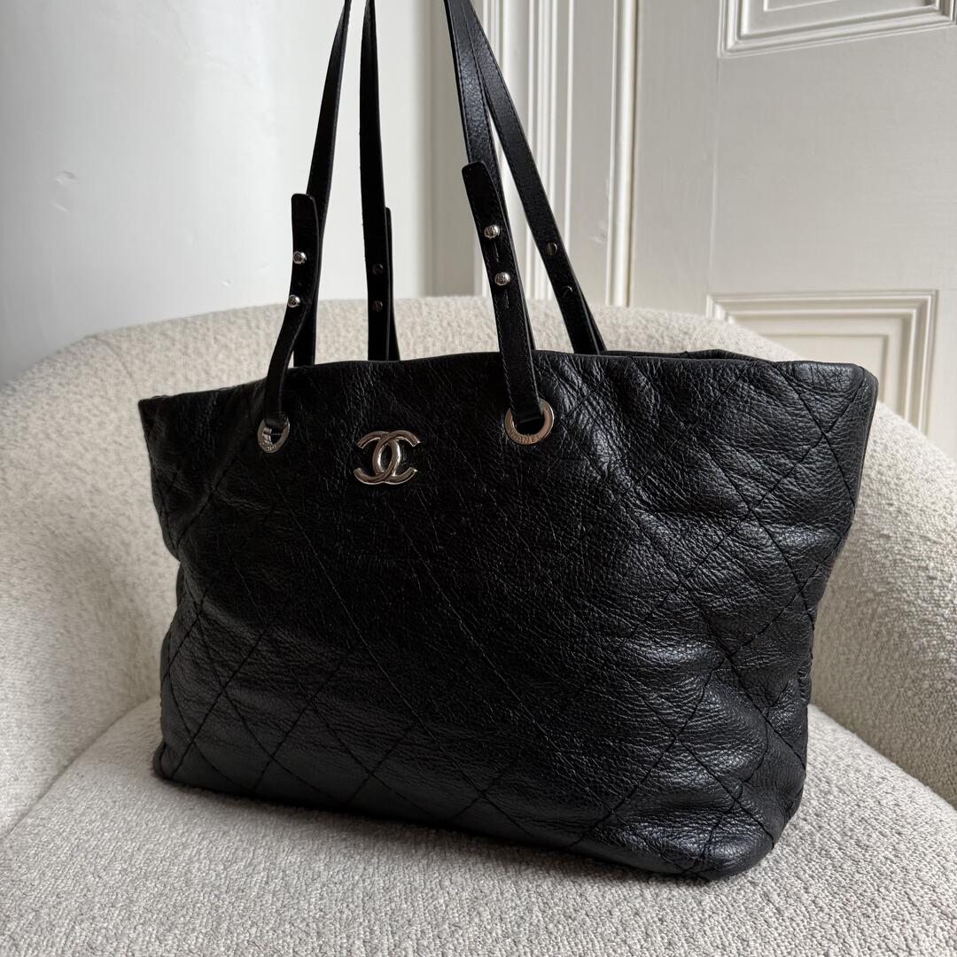 2010 Chanel CC On The Road Black Leather Tote Bag