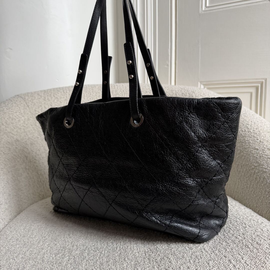 2010 Chanel CC On The Road Black Leather Tote Bag