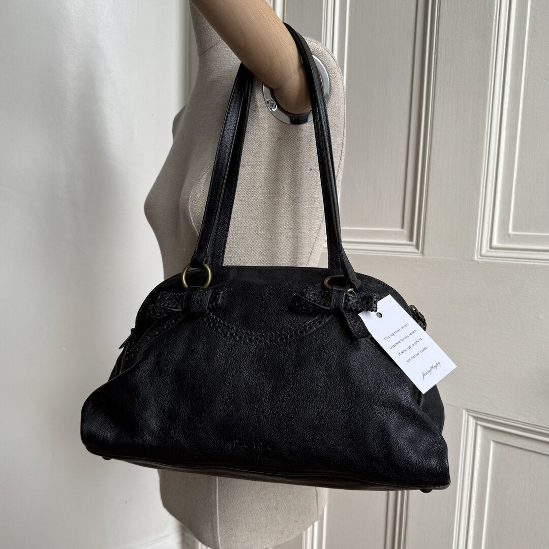 Archive Miu Miu Bow Leather Black Shoulder Bag