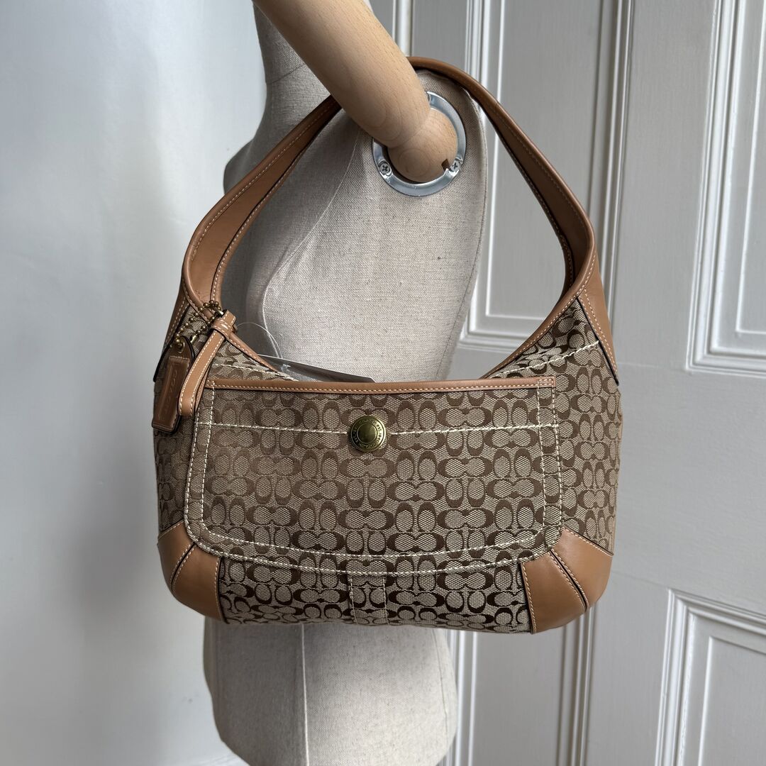Coach Mini Signature Brown Hobo Shoulder Bag