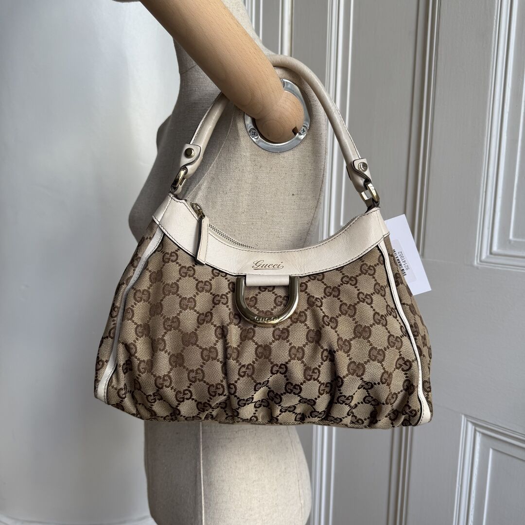 Gucci GG Canvas Abbey White Shoulder Bag