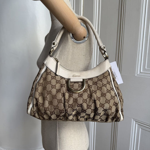 Gucci GG Canvas Abbey White Shoulder Bag