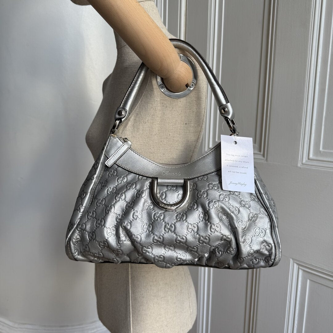Gucci Guccissima Abbey Metallic Silver Shoulder Bag